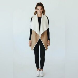 Cb Faux Suede Shearling Drape Vest Size L